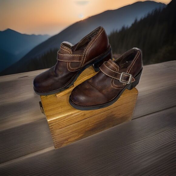 Nine West Chunky Leather Shoes 2” Heels‎ Buckle Brown Leather - Picture 2 of 6